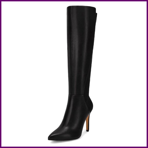 Knee High Boots Pointed Toe Stiletto Heel Leather Zipper Dress Shoes